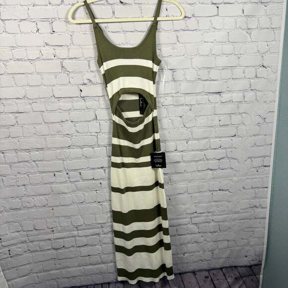 Lulus Dresses & Skirts - Lulus What's the Tea Olive Green Striped Midi Bodycon Dress NWT Size Small
